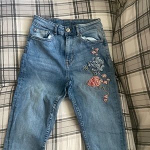 H&M high rise embroidered jeans